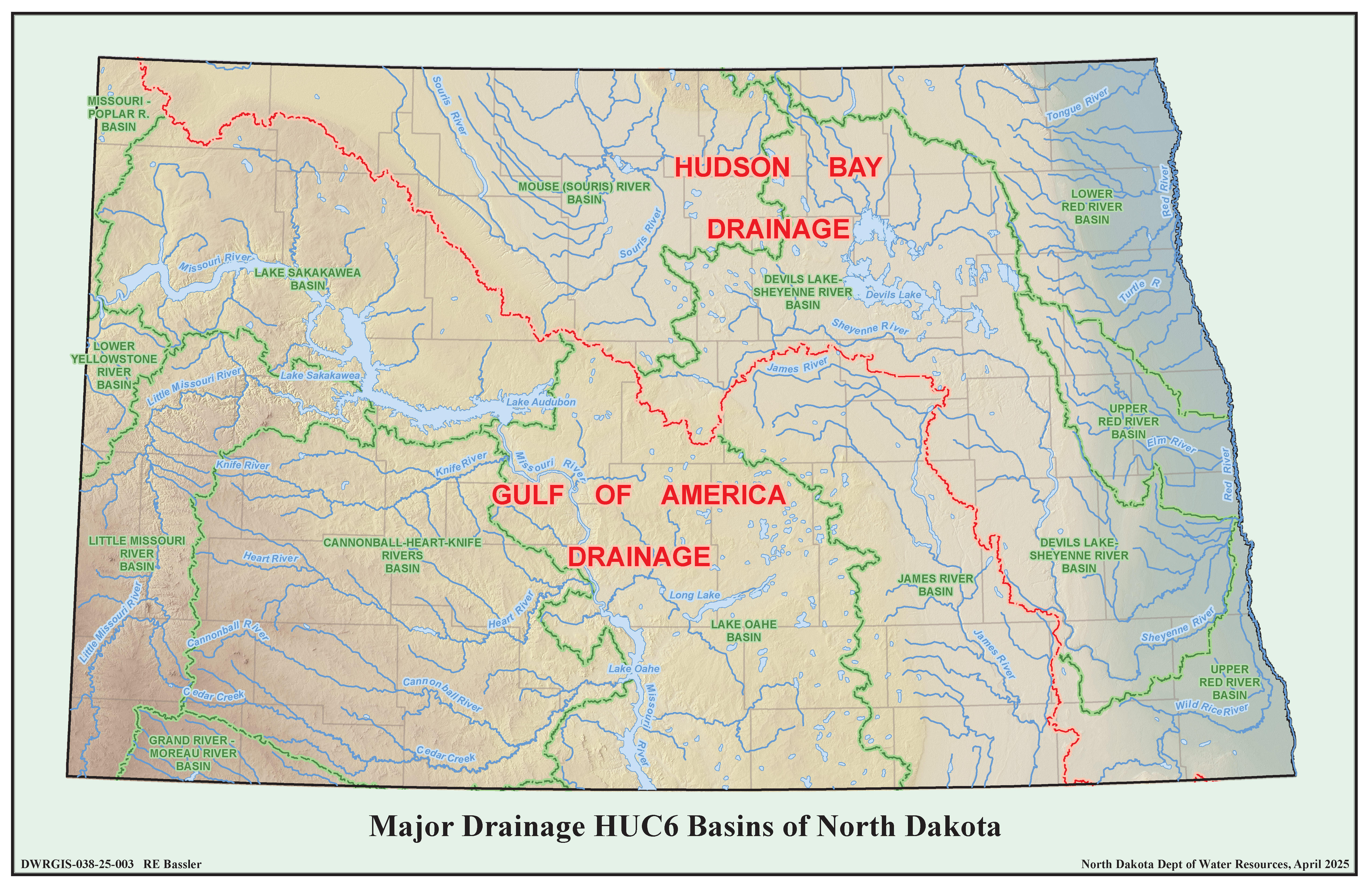 Major Drainage Basins of North Dakota Map