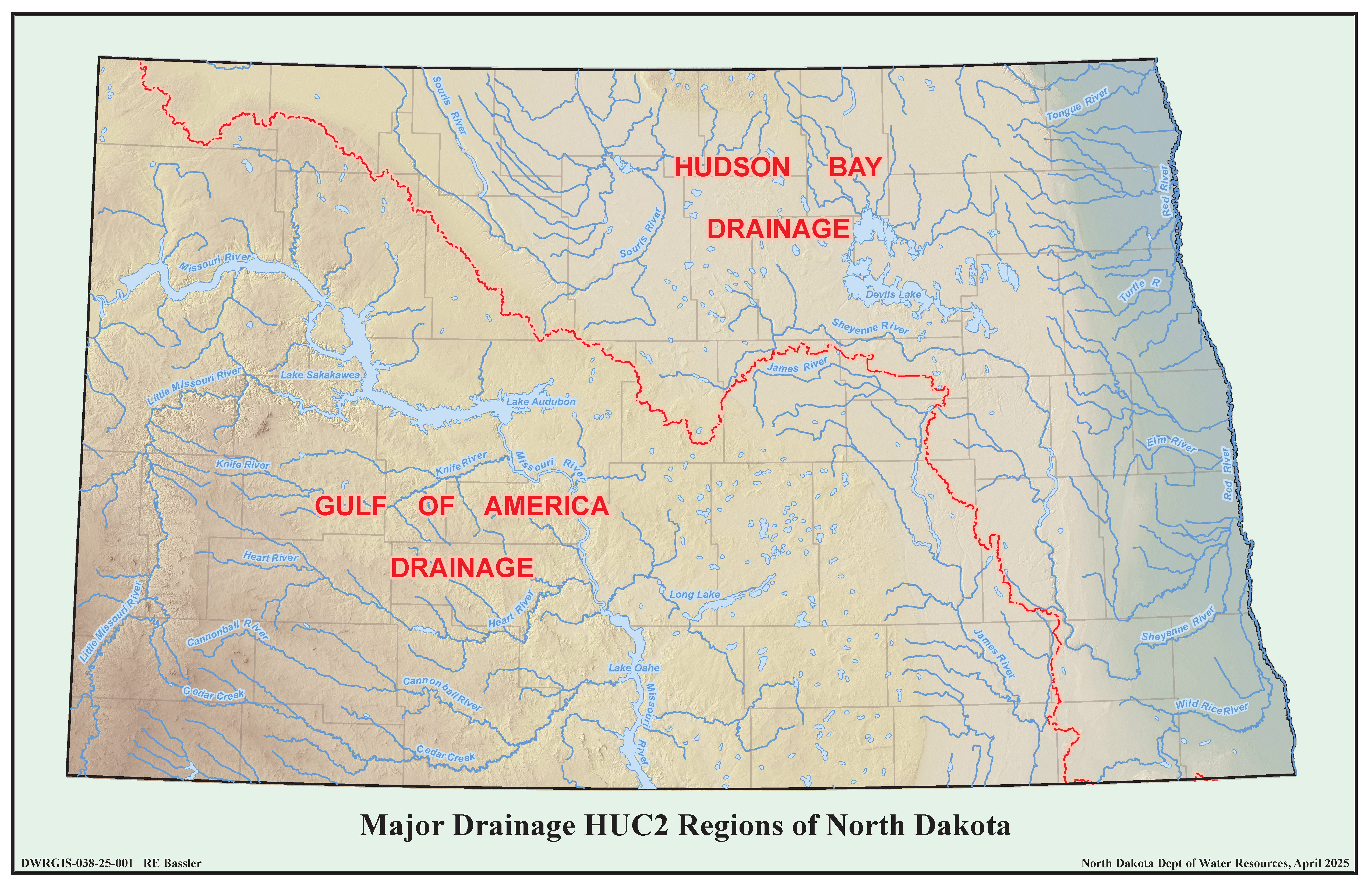 Major Drainage Regions of North Dakota Map