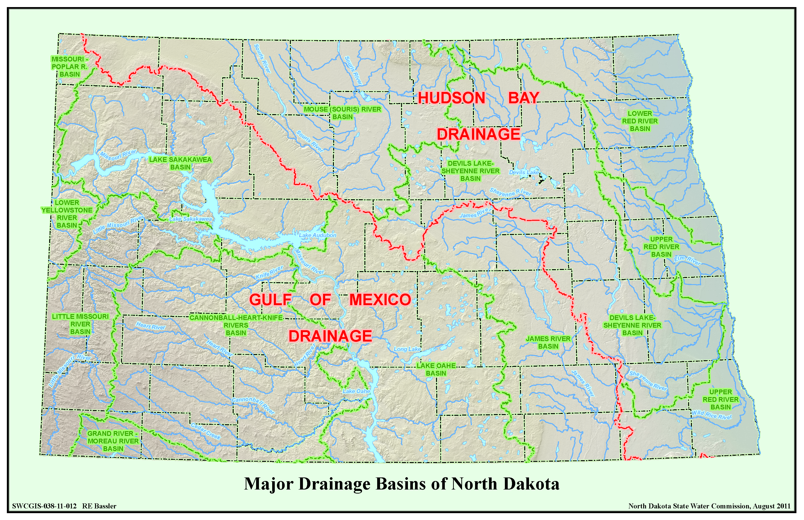 Major Drainage Basins of North Dakota Map