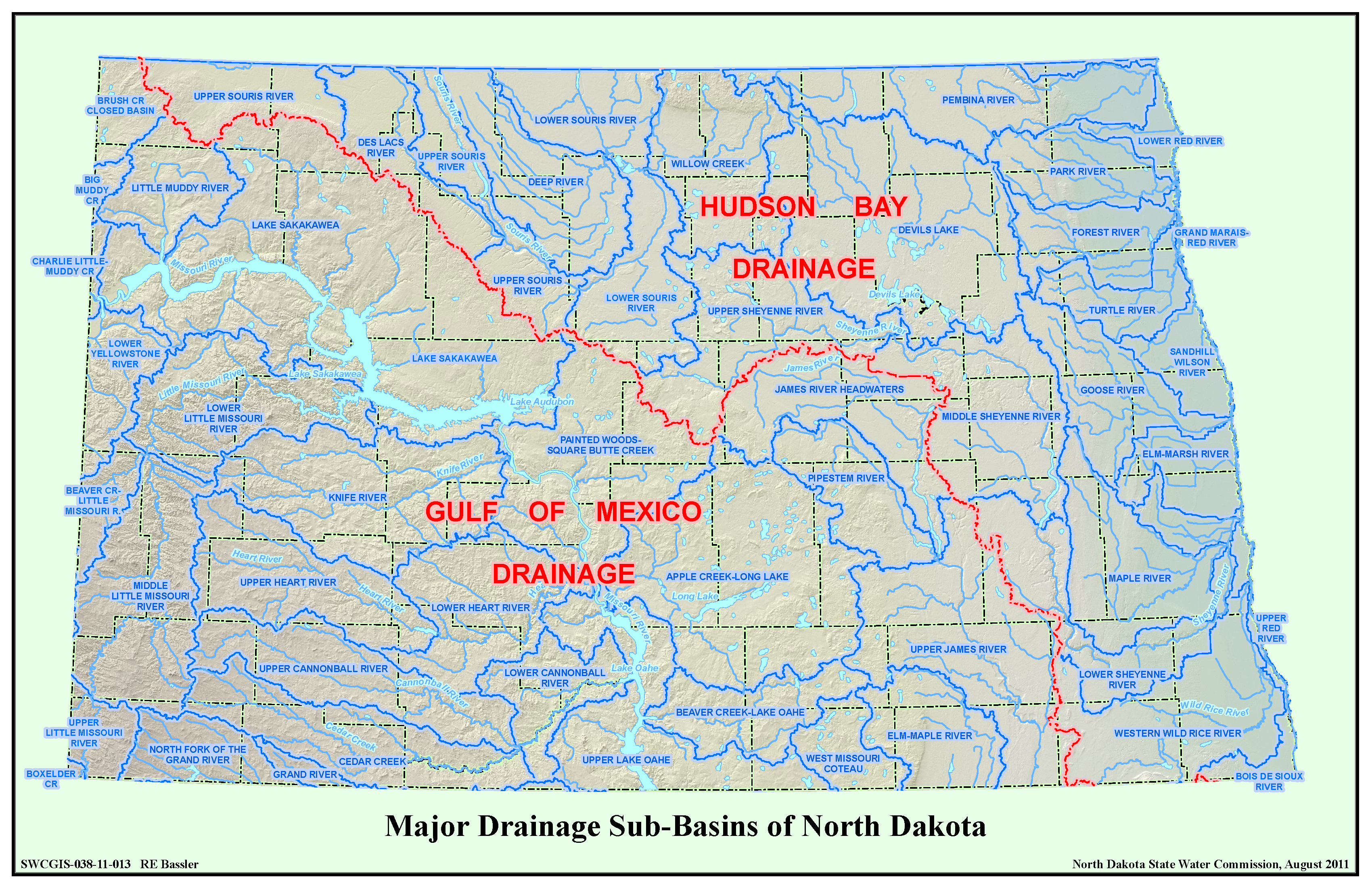 Major Drainage Sub-Basins of North Dakota Map